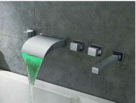 wall mount led waterfall bathtub faucet with hand-held shower head