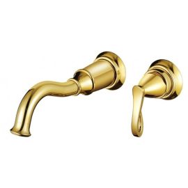 Wall Mounted Bathroom Sink Gold Faucet