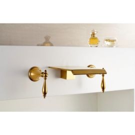 Florence Gold Finish Wall Mount Waterfall Bathroom Sink Faucets