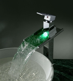 Chrome finish solid brass deck mounted color changing stone led water basin faucet