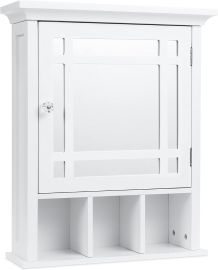 White Color Mirrored Wall Mount Bathroom Storage Cabinet