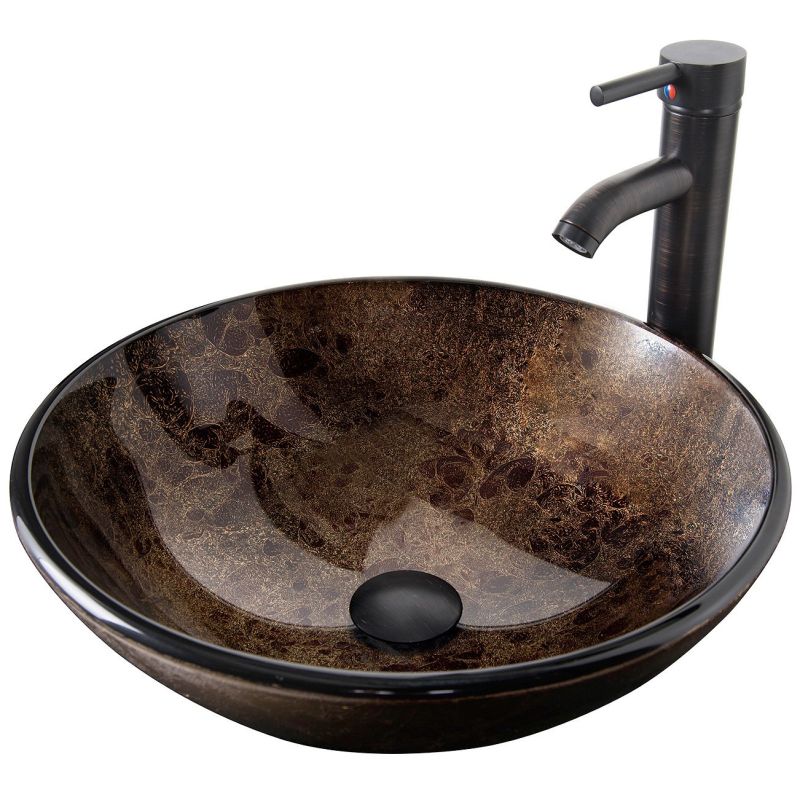 Kraus GV-580-CH Copper Illusion Glass Vessel Sink with Pop-Up Drain & Mounting  Ring, Brown -, 1 - Fry's Food Stores