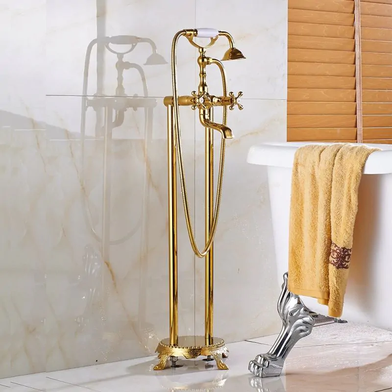  Pedestal Brass Gold Finish Shower Faucet 