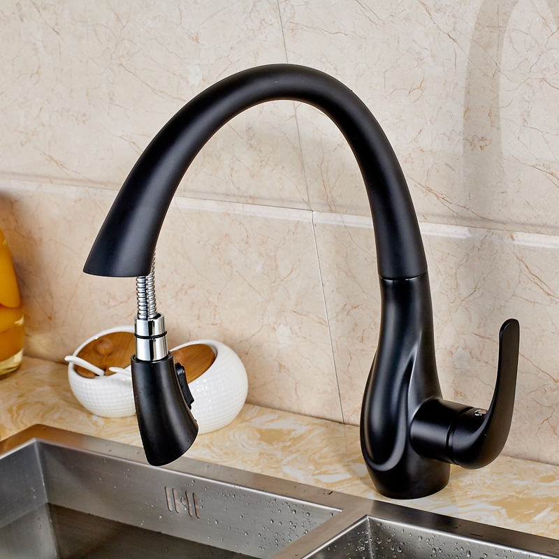 Deck Mounted Blackened Pull Out Kitchen Sink Faucet
