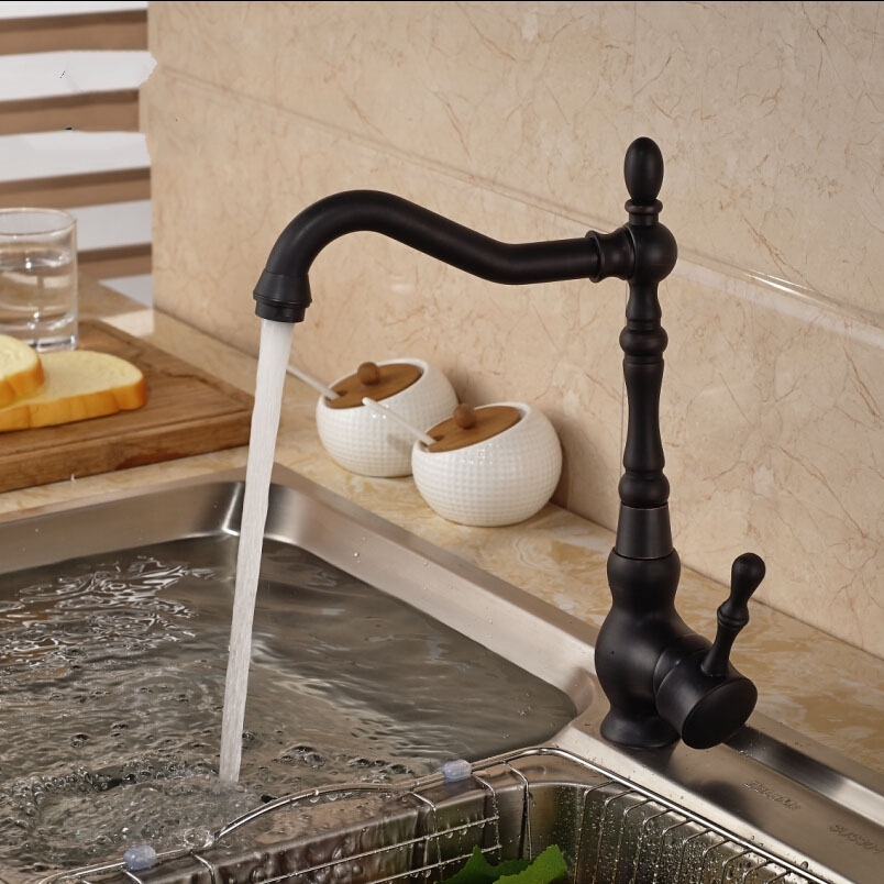 Deck Mounted Rotation Blackened Bronze Kitchen Sink Faucet