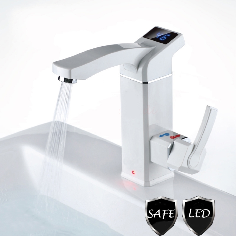 Digital White Deck Mounted Electric Single Handle Bathroom Faucet