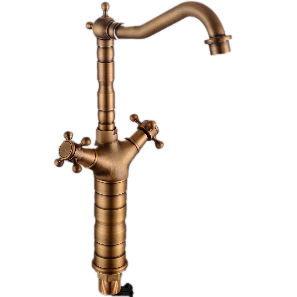 Double Handle Antique Bronze Tall Bathroom Mixer Faucet