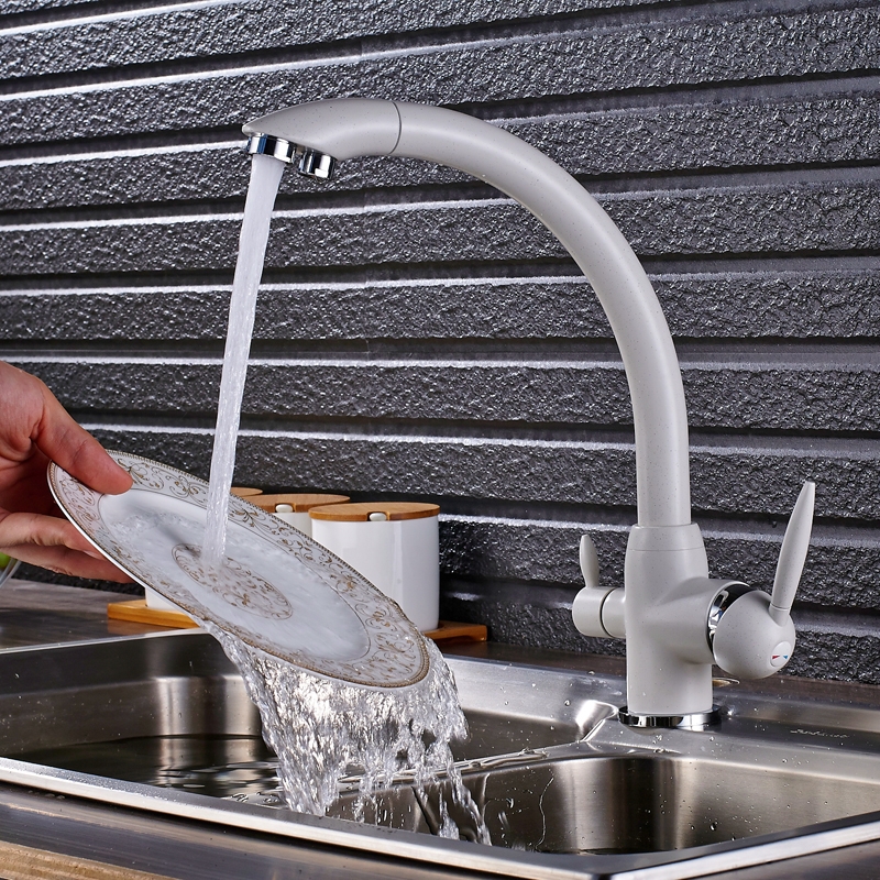 Dual Handle Swivel 360-Degree Rotation Dot Curved Kitchen Faucet