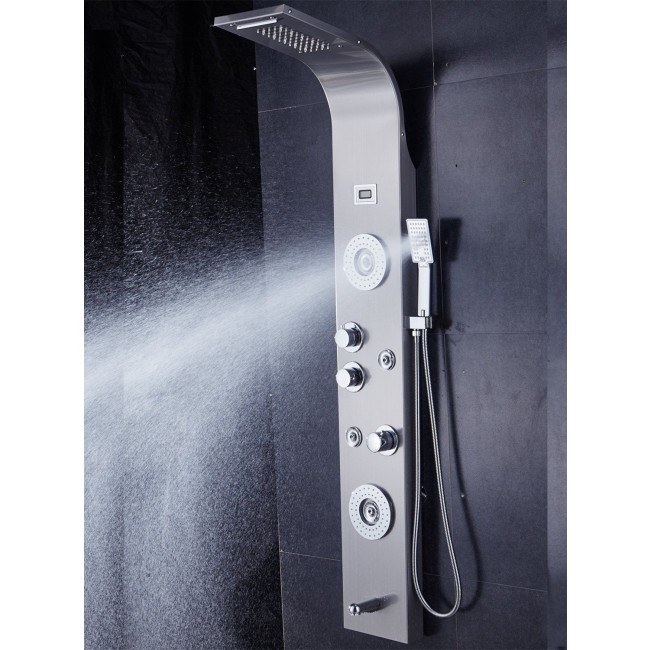  Fingerprint-Free LED Rainfall Waterfall Shower Head 6-Function Faucet with Body Jets