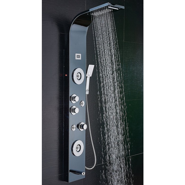  Fingerprint-Free LED Rainfall Waterfall Shower Head 6-Function Faucet with Body Jets