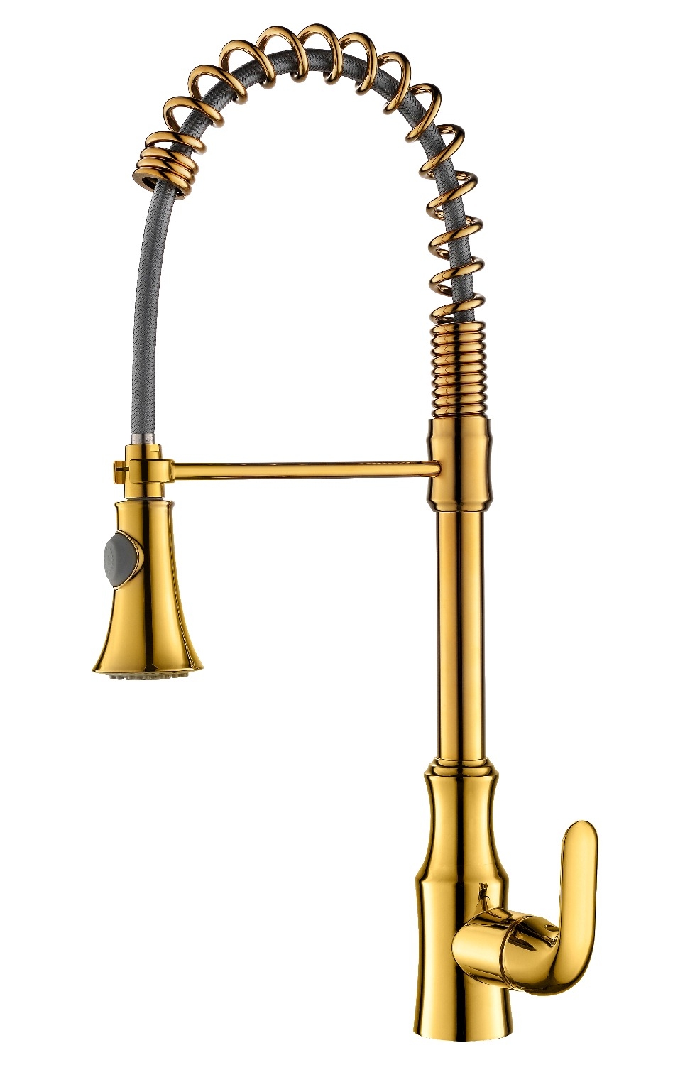 Gold Deck Mounted Pull Out Kitchen Faucet