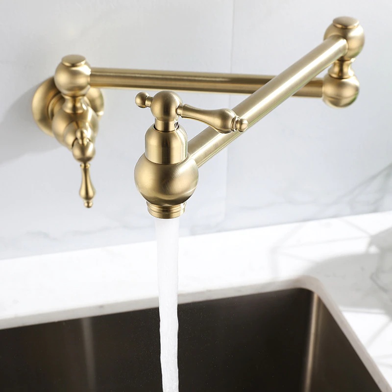 360 Foldable Brass Wall Mount Single Handle Kitchen Sink Cold & Hot Faucet