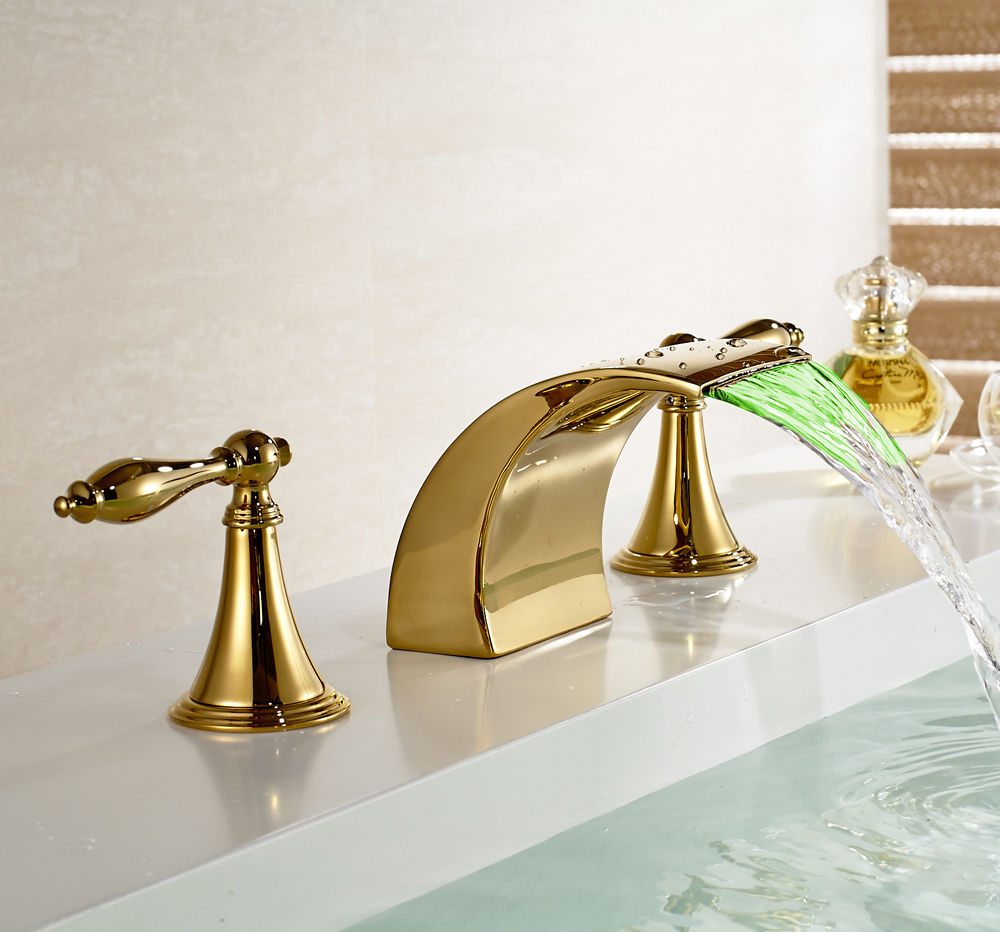 Gold finish bathtub faucet long handle