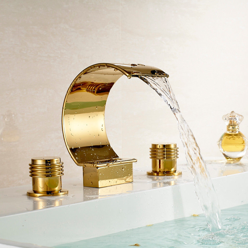 Gold Finish Waterfall Roman Tub Faucet