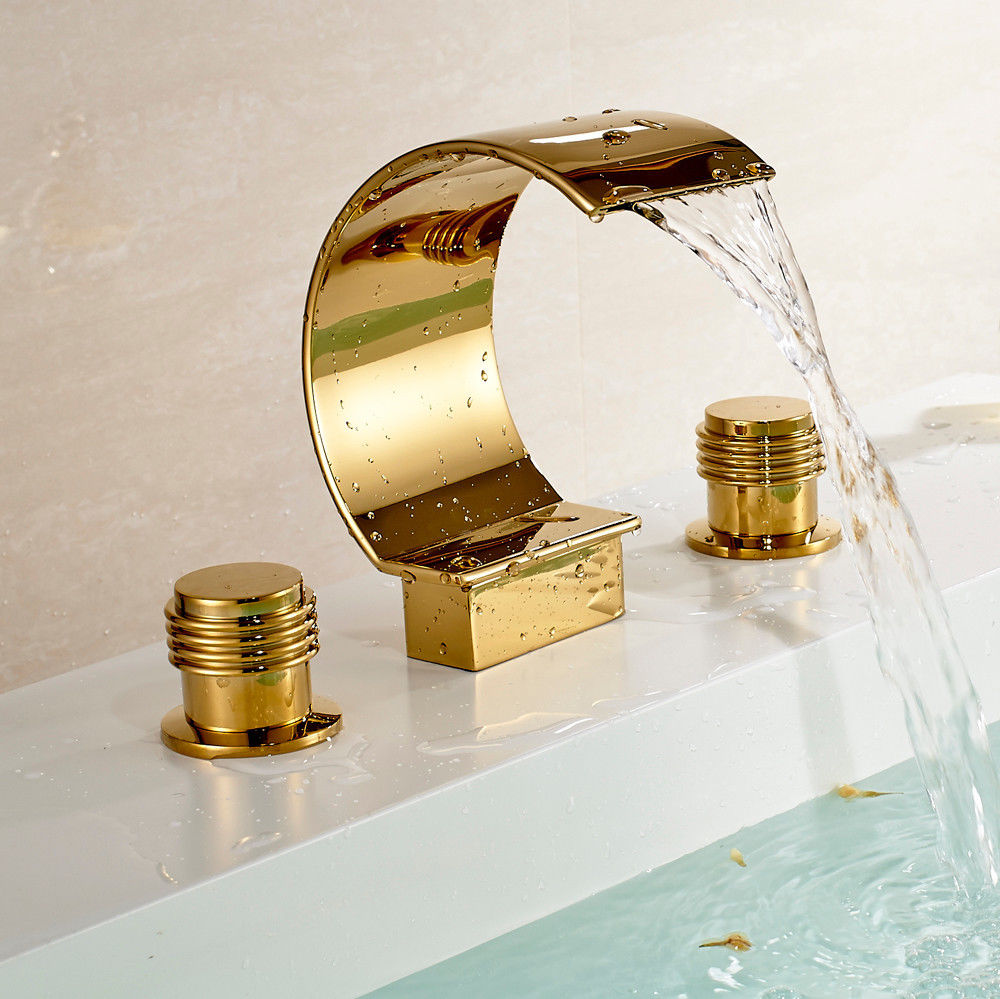 Gold Finish Waterfall Roman Tub Faucet