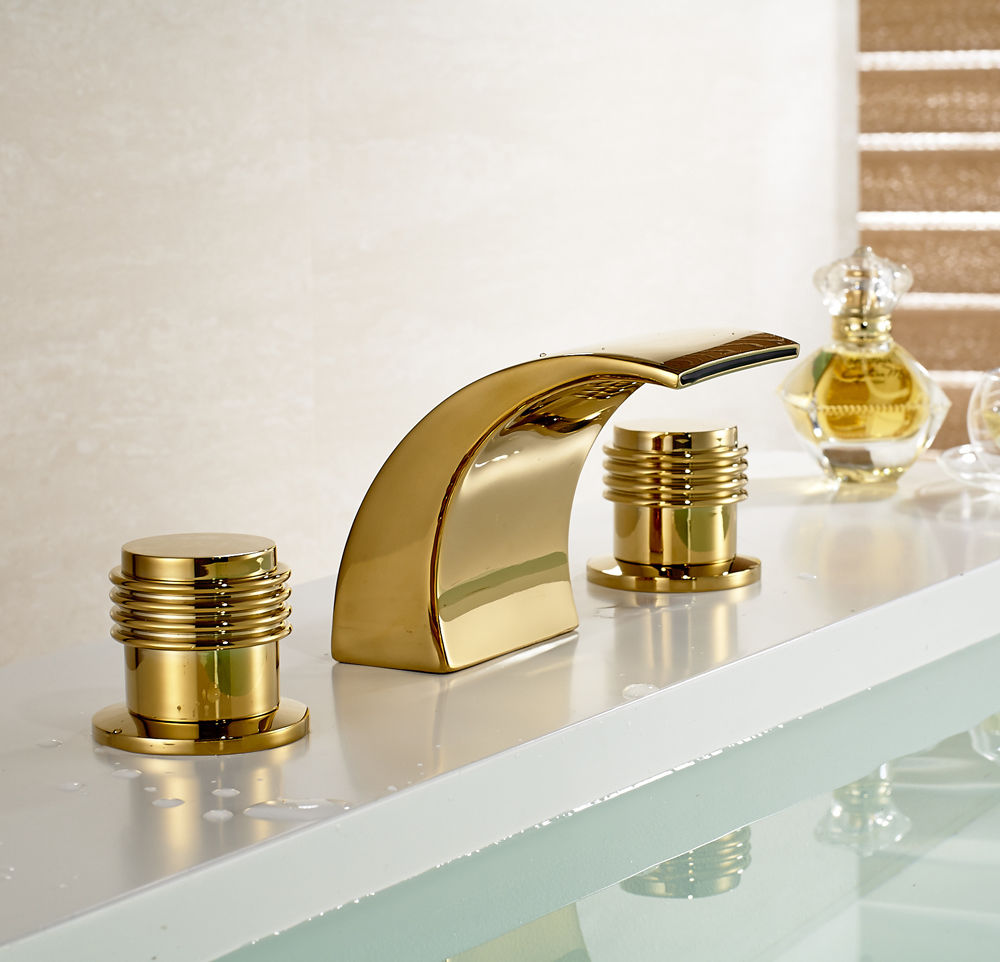 Gold finish bathtub faucet round three circle handle