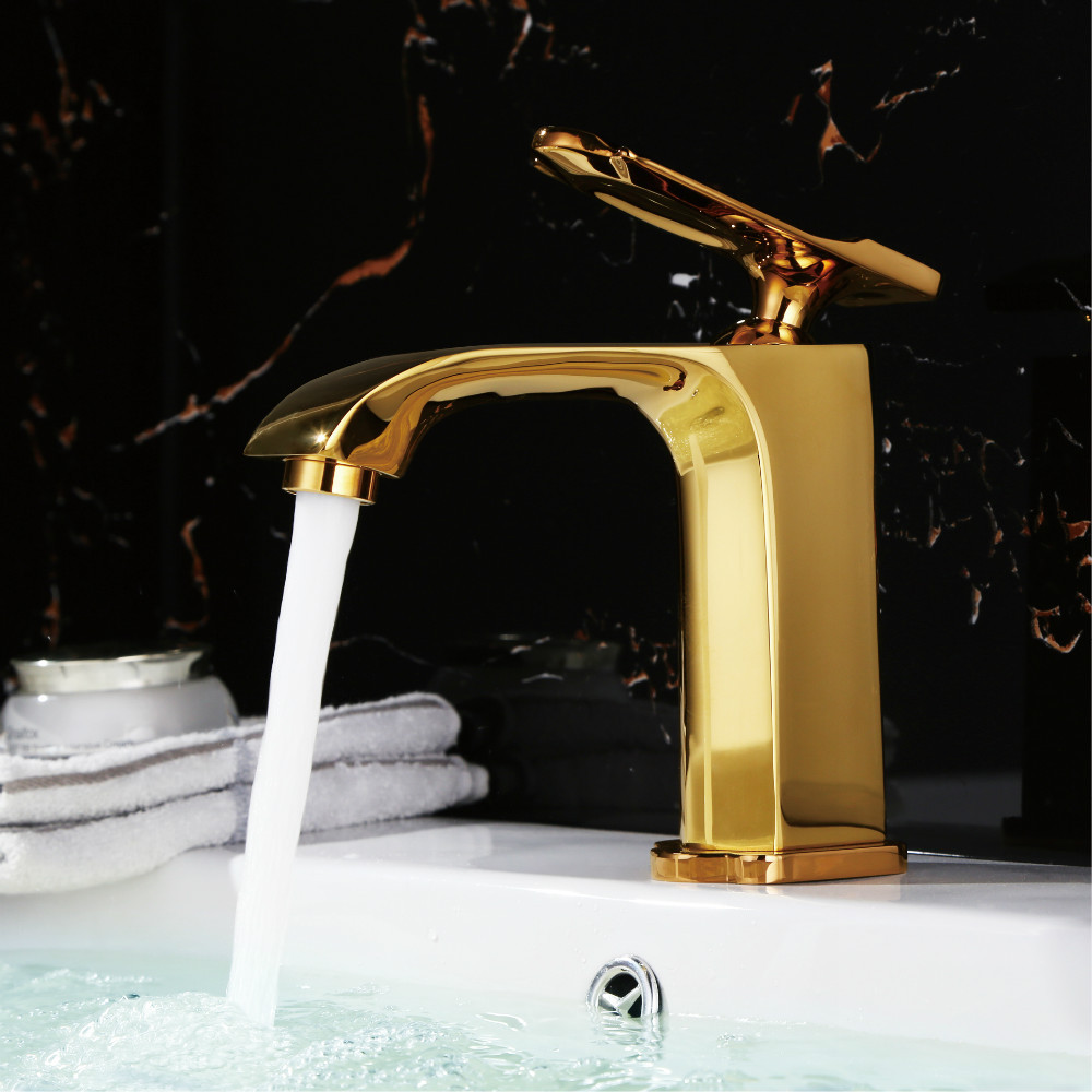 Gold Plated Waterfall Bathroom Basin Faucet