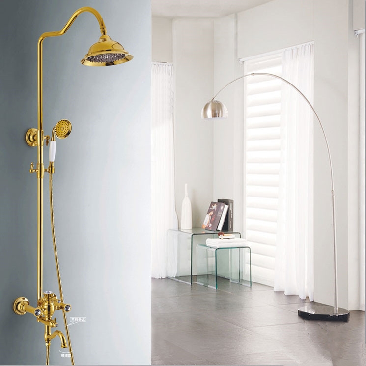Gold Polished Large Bathroom Shower with Hand-Held Shower