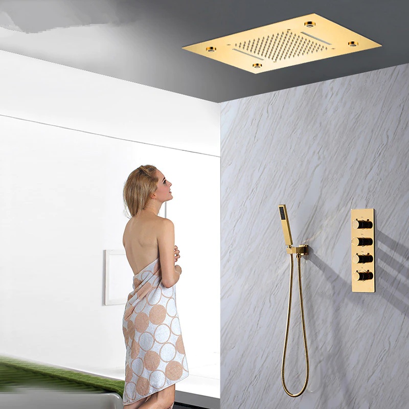 Juno Luxury Romote control LED Rainfall & Waterfall Concealed Gold Shower Set