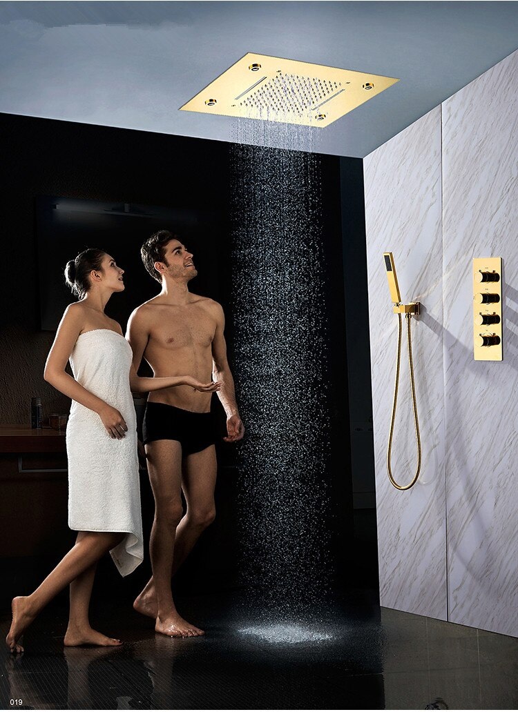 Juno Luxury Romote control LED Rainfall & Waterfall Concealed Gold Shower Set