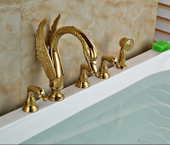 Gold Swan Baby Handle Deck Mount with Spray Hand Shower
