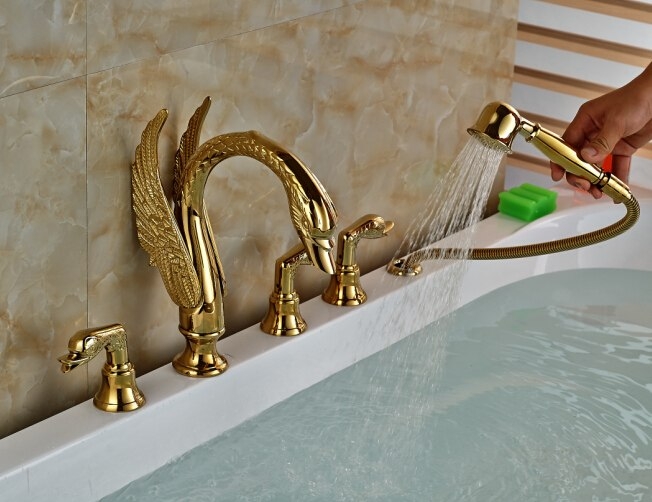 Gold Swan Baby Handle Deck Mount with Spray Hand Shower