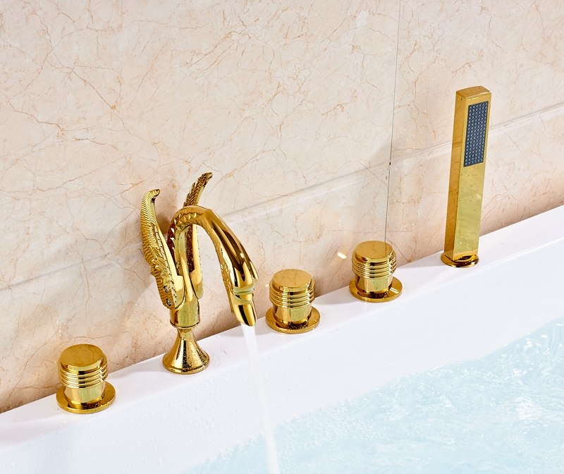 Gold Swan Bathtub Faucet with Spray Hand Shower