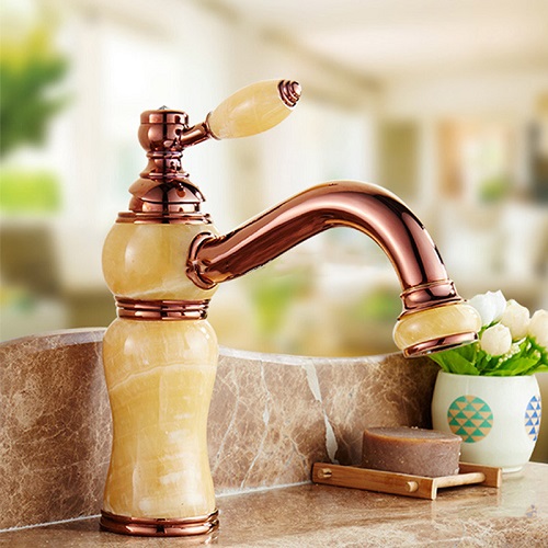 Houston Marble Deck Mount Single Handle Single Hole Gold Bathroom Basin