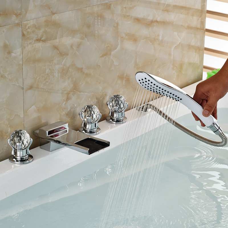 Jasmine Super Luxury Crystal Handle Chrome Finish Waterfall Bathtub Faucet
