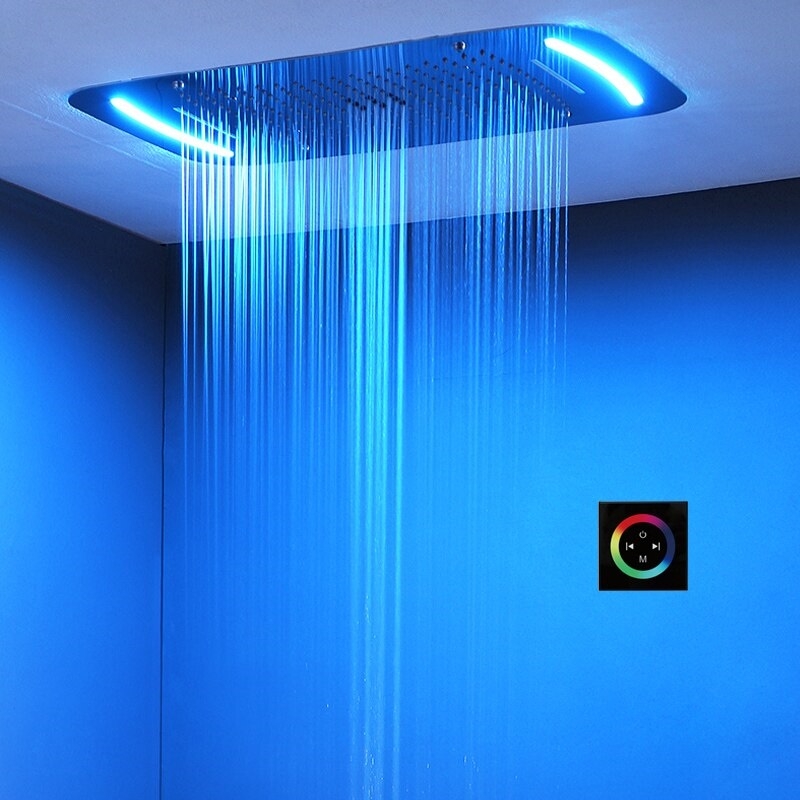 LED Light Shower Head Bathroom Lamp Round Fixed Mount Overhead Showerhead 17 
