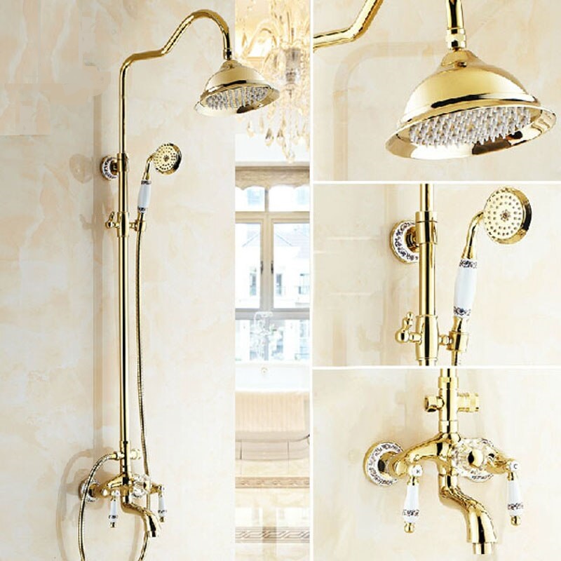 Antique Gold Dual Handle Copper Shower Bathroom Shower & Hand Held Shower