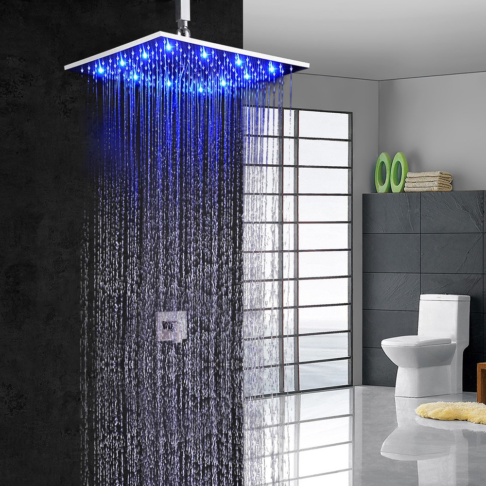 Details about   Bathroom16'' LED Square Rainfall Shower Head Brass Chrome Overhead Sprayer Taps 