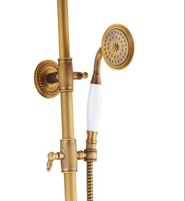  Juno Contemporary Antique Brass Round Showerhead & Handheld Shower