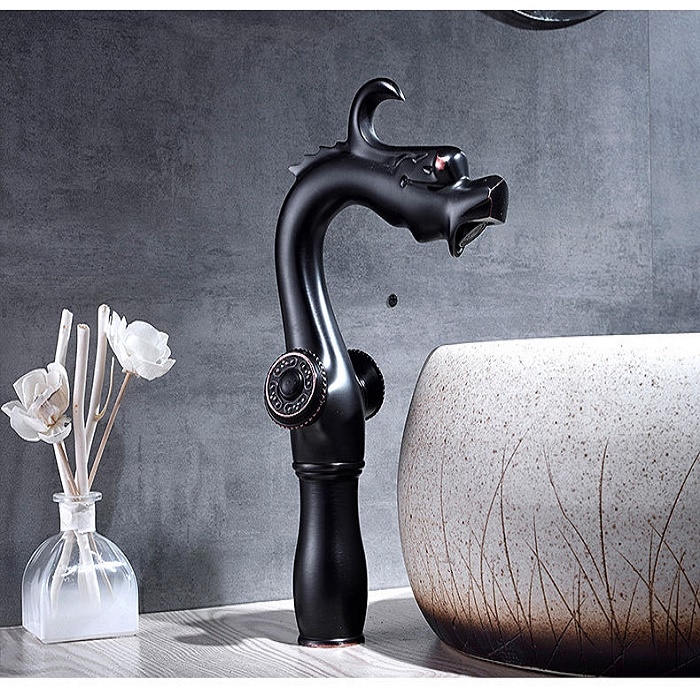 Juno Dragon Black Oil-Rubbed Contemporary Dual Handle Bathroom Faucet 