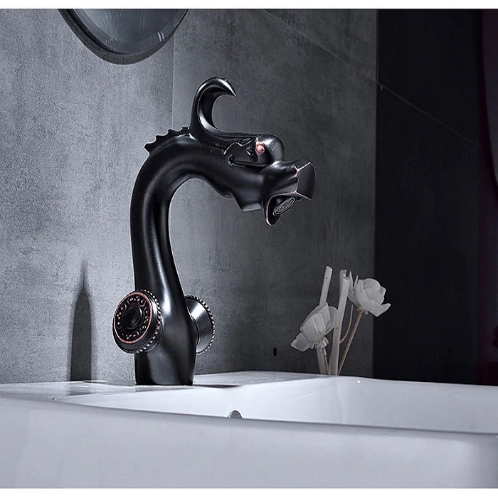 Juno Dragon Black Oil-Rubbed Contemporary Dual Handle Bathroom Faucet 