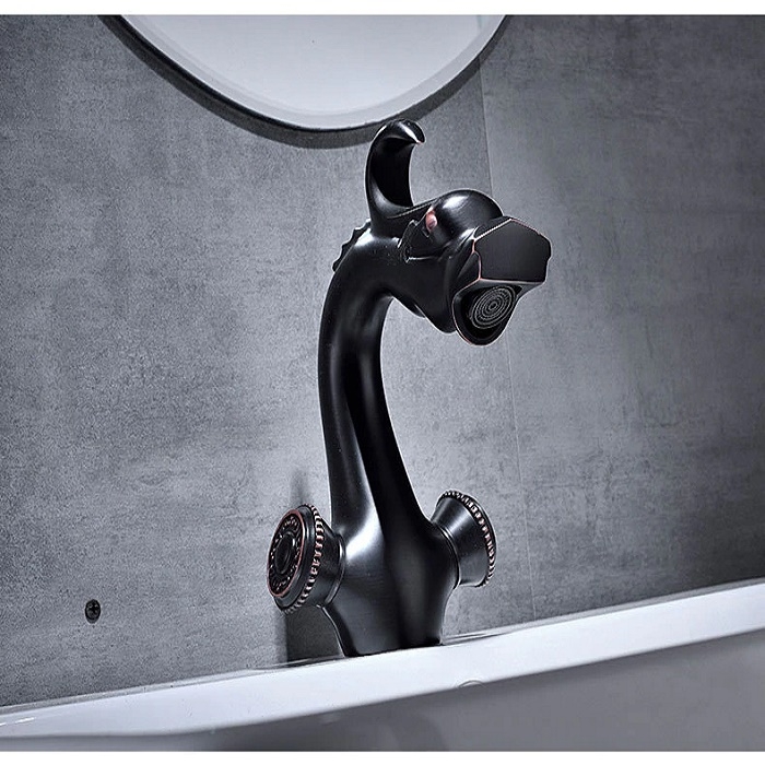 Juno Dragon Black Oil-Rubbed Contemporary Dual Handle Bathroom Faucet 