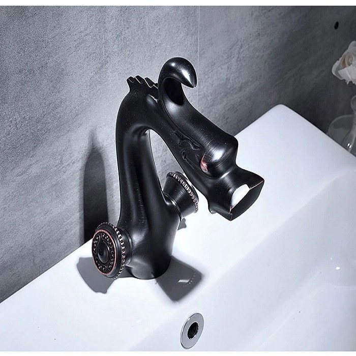 Juno Dragon Black Oil-Rubbed Contemporary Dual Handle Bathroom Faucet 