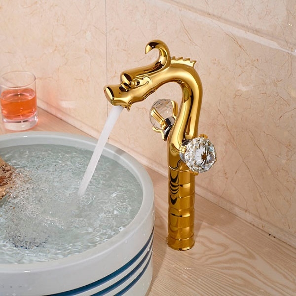 Juno Golden Long Neck Dragon Bathroom Faucet
