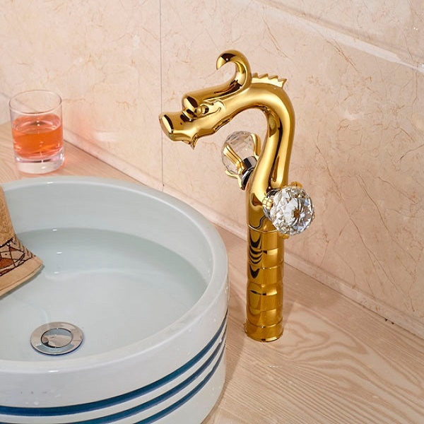 Juno Golden Long Neck Dragon Bathroom Faucet