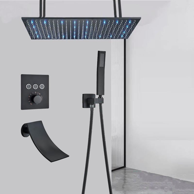 Juno Modern Black Shower Head Thermostatic Black Rain Shower Head
