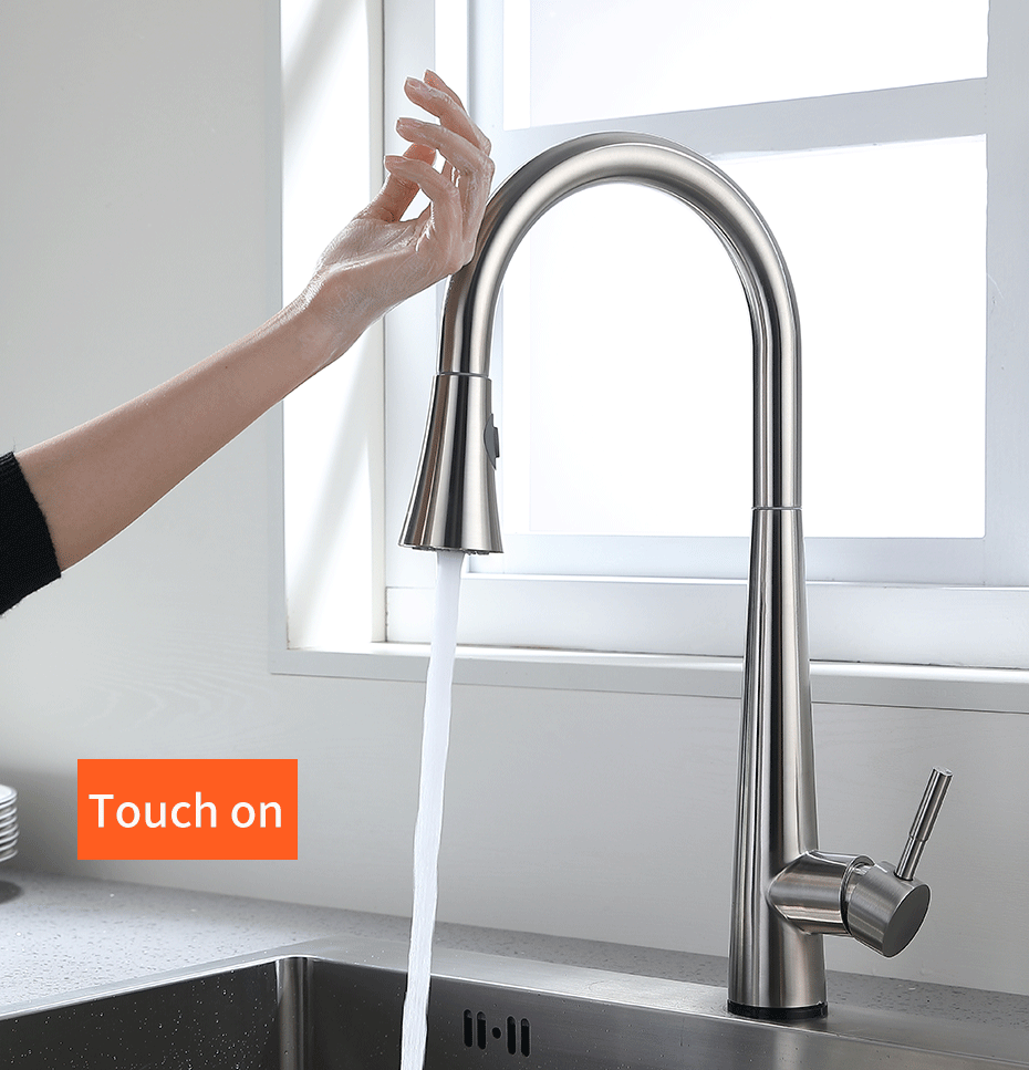 New Smart Pull Out Brushed Chrome Finish Pull Out Kitchen Faucet