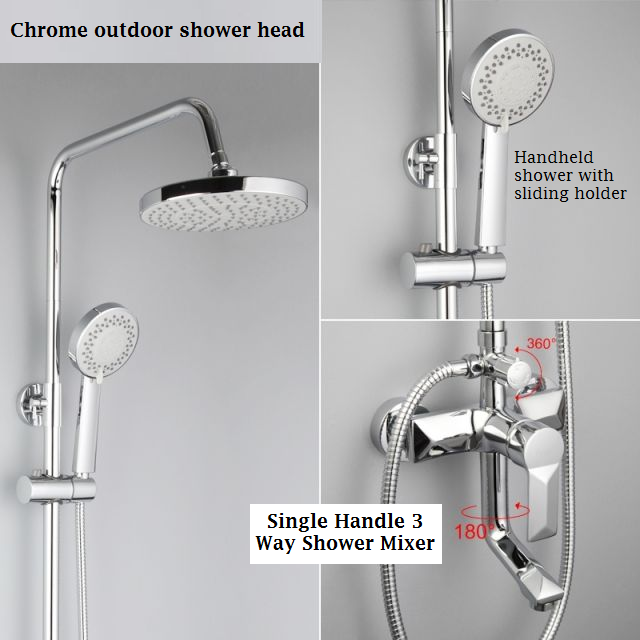 Juno Outdoor Rainfall Shower Head Single Handle 3 Function Valve With Handheld Shower