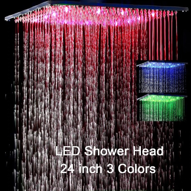 Juno Square 24" Chrome Huge Color Changing Bath Shower Head