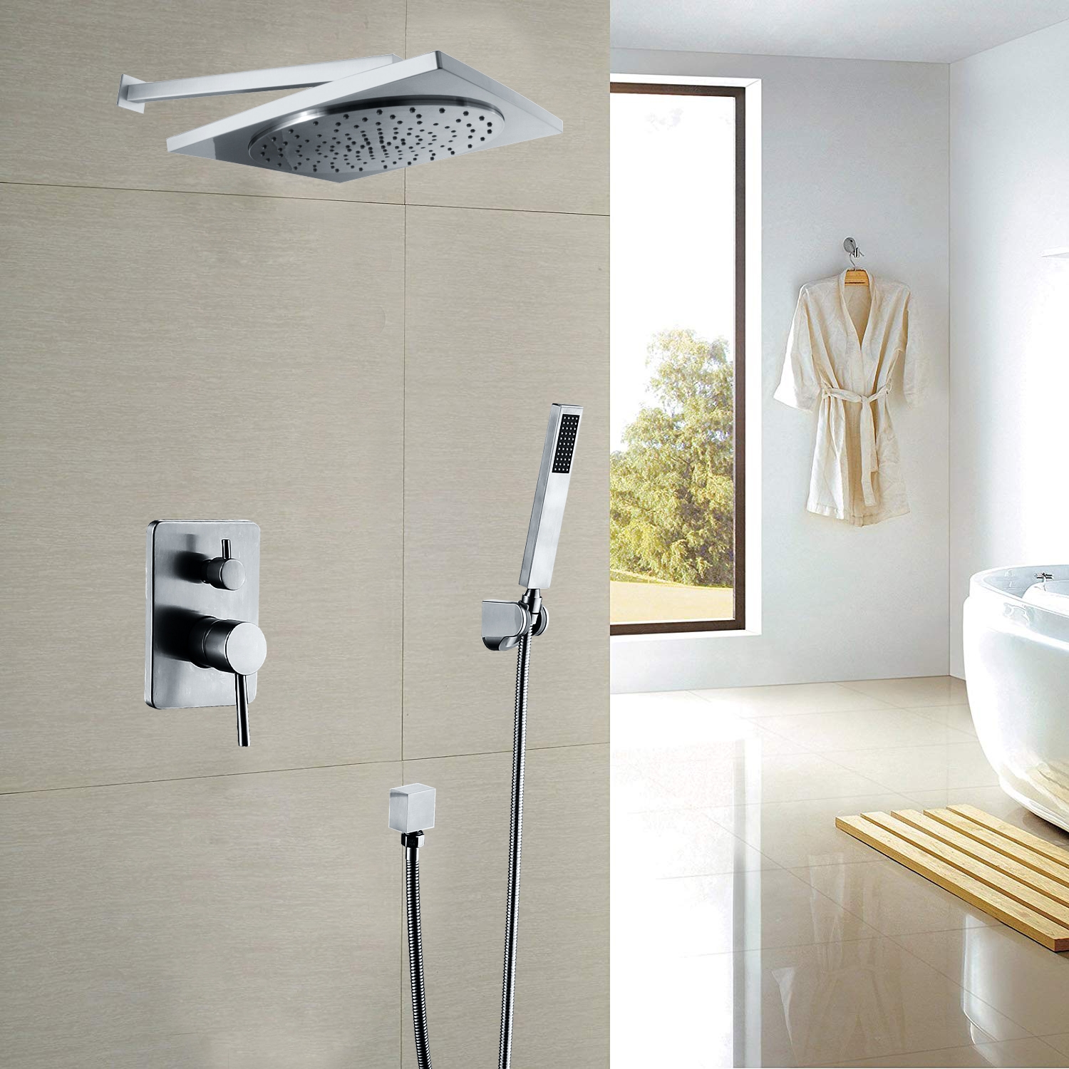 Juno Square Chrome Rain Shower Head