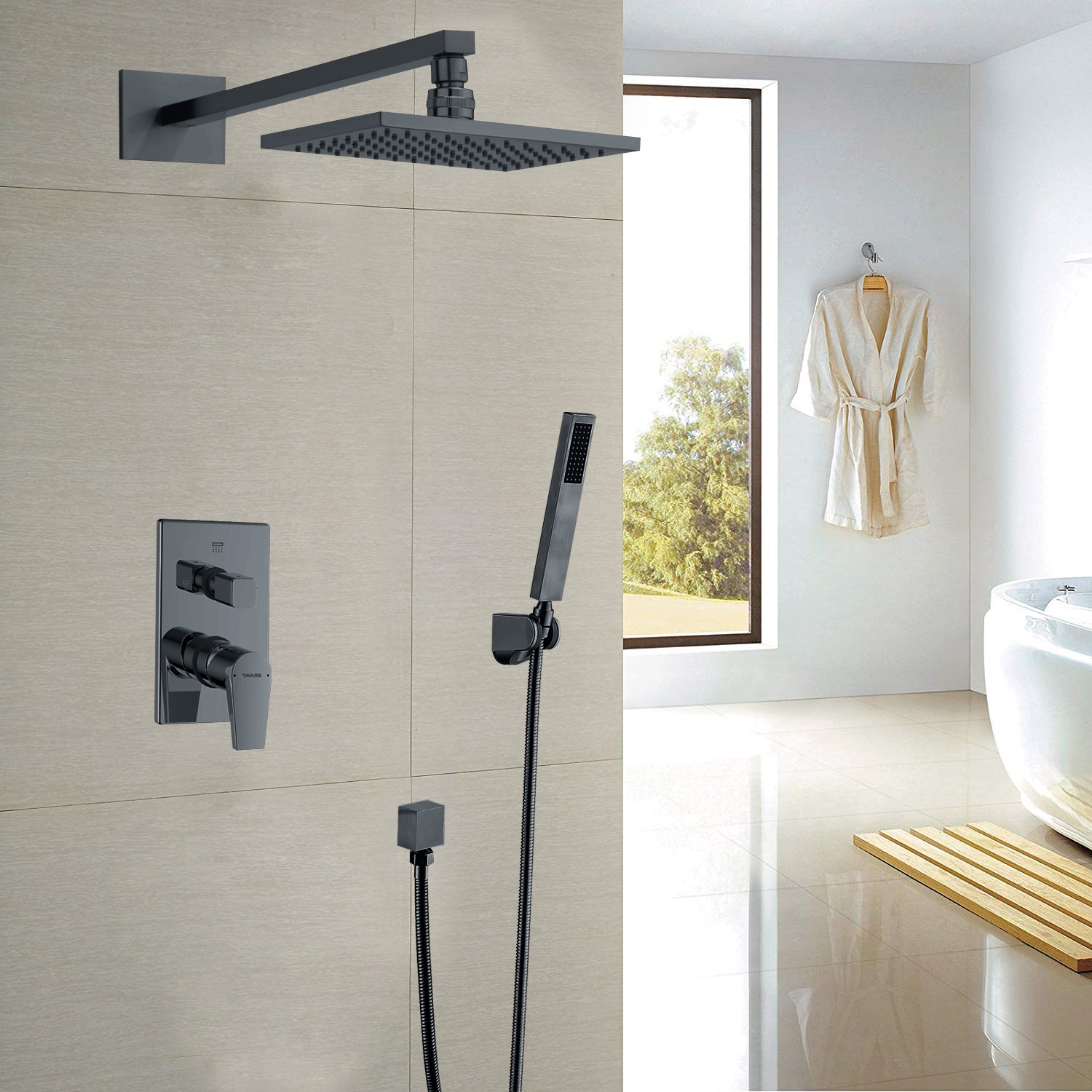 Wall Mounted Handheld Shower Holder with Integrated Hose Connection in Polished Chrome Finish