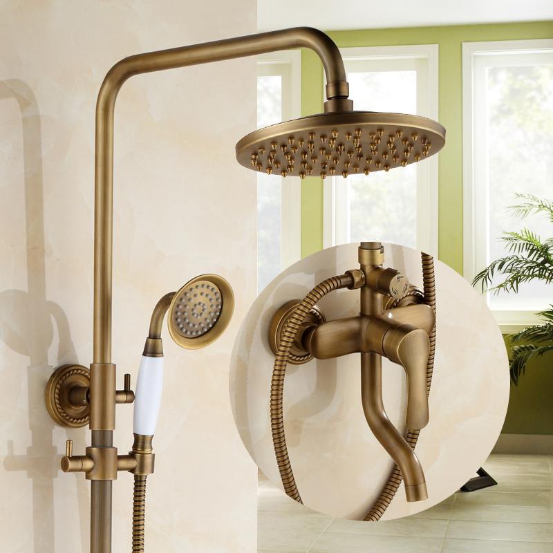 Classy Polished Brass Shower Head Extension Arm With Single Handle Mixer Valve and Tub Spout