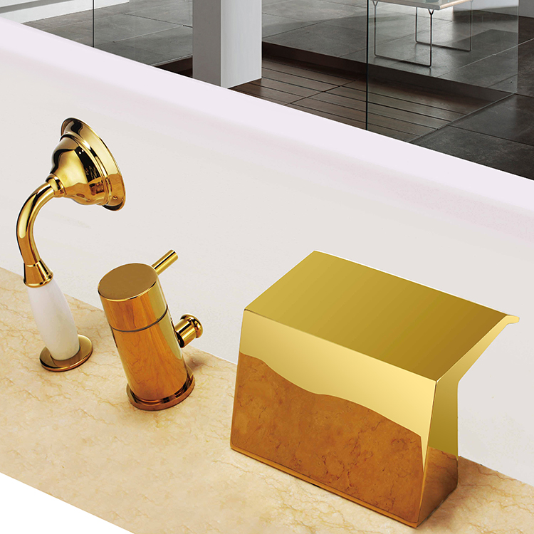 Gold Single Handle 3 Piece Roman Waterfall Bathroom Faucets