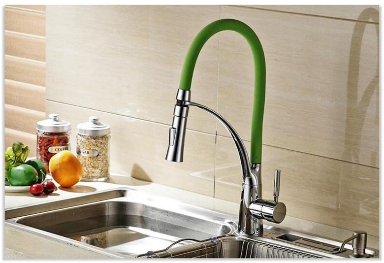 Chrome Kitchen Sink Faucet with Leather Pull Out Tube