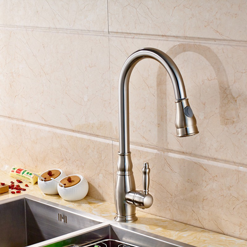 Kitchen Pull Out Sink Faucet Brushed Nickel