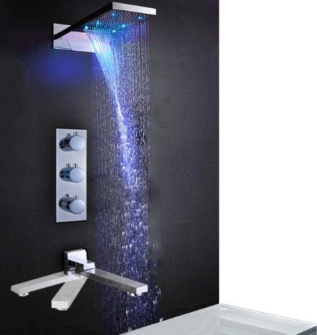 LED Luxury Rain Waterfall Bathroom Shower Head & Bathroom Faucet